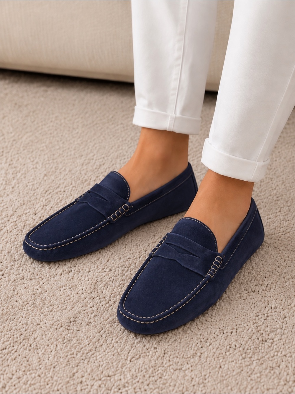 To Boot New York Men’s Navy Blue Suede Penny Loafers Made in Italy